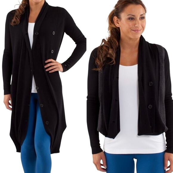Lululemon Intuition Sweater Wrap Cardigan Size 6 Black Cashmere Bamboo Blend - Picture 1 of 14